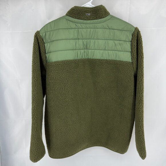 Vineyard Vines Men L Sherpa Fleece Jacket Full Zip Olive Green Soft Long Sleeve - Picture 3 of 9